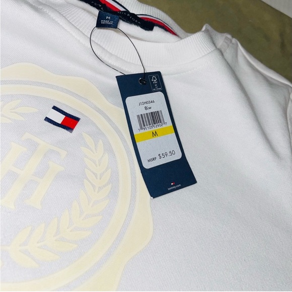 TOMMY HILFIGER PULLOVER GRAPHIC CREW NECK SWEATER REGULAR FIT WOMEN WHITE SIZE M - Picture 12 of 14